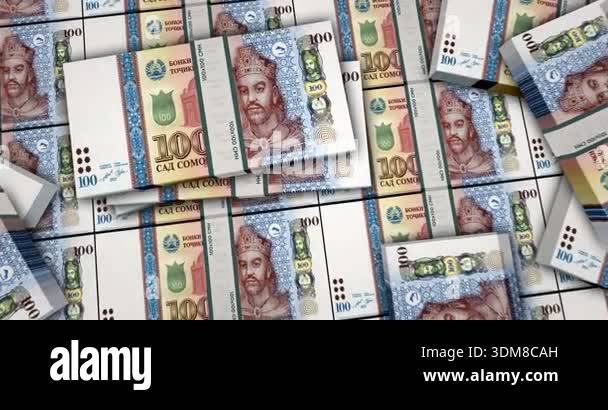 Tajikistan somoni Tajikistani money banknotes 3d animation. 100 TJS ...
