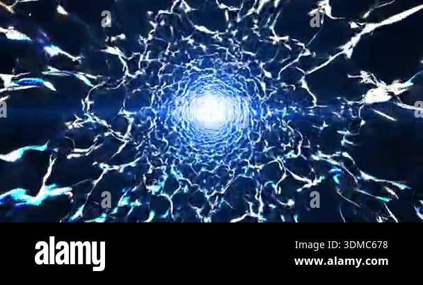 Glowing blue energy tunnel with flowing liquid light forming a vortex ...