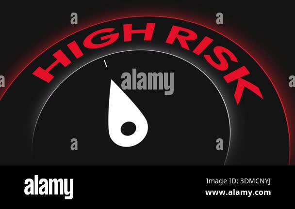 High risk speedometer with red bar and needle 4k animation. Risk in ...