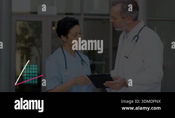 Nurse showing tablet and doctor tapping screen while reviewing data ...