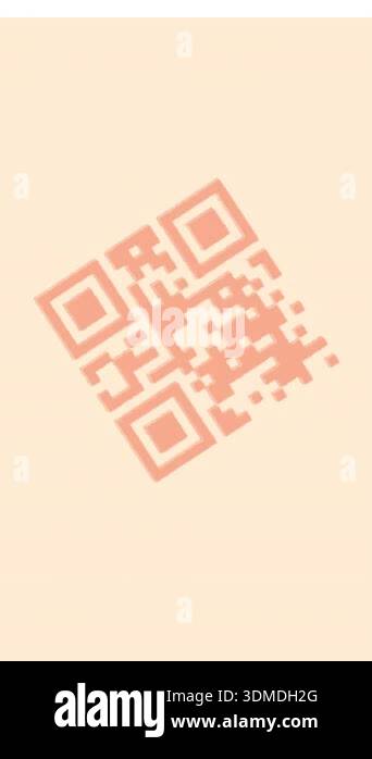 Animation of qr code and data processing on yellow background. Global ...
