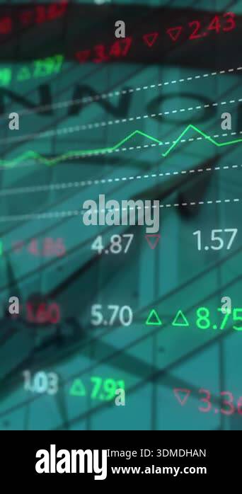 The animation shows a stock exchange display board with graphs and ...