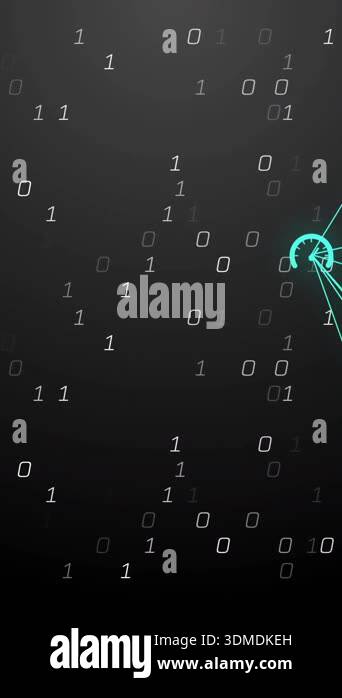 Binary code and network connections animation over dark background ...