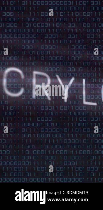 Encryption text animation over binary code background. Cybersecurity ...