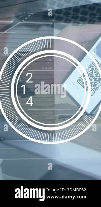 Animation of data processing over smartphone with qr code and airport ...