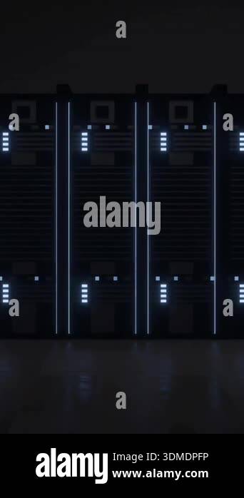 Colorful bar graph animation over server racks in data center ...