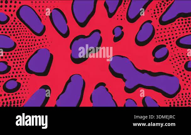 Psychedelic abstract pattern, red background with purple organic shapes ...