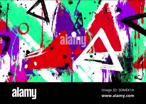 Abstract graffiti background with red triangles, white geometric shapes ...