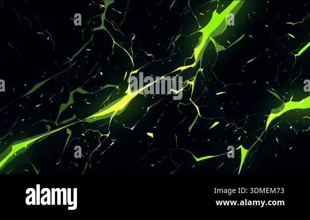 Green energy lightning cracks, neon electric fractures on dark ...