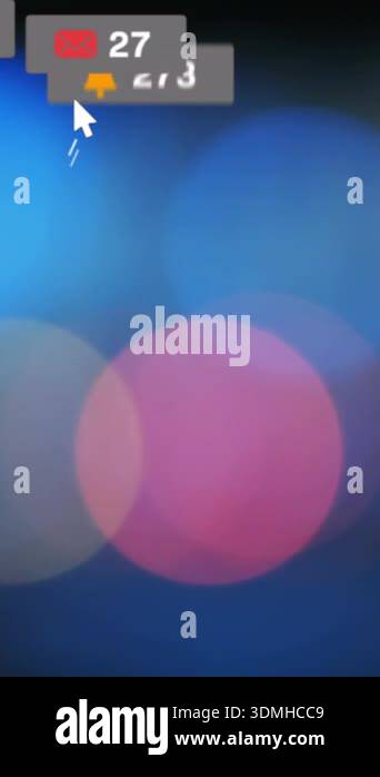 Animation of arrow signs with notification icons and numbers over lens ...