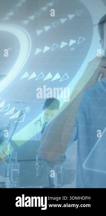 In school, medical professionals discussing patient data with animation ...