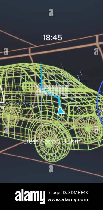 Car dashboard animation displaying speed, temperature, and navigation ...