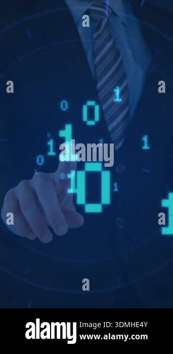 Binary code and circuit pattern animation over abstract digital ...