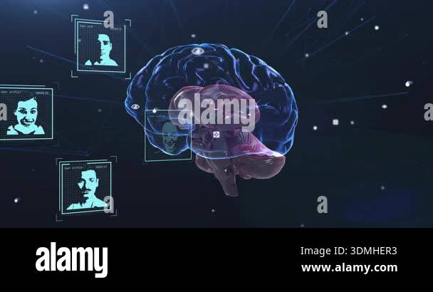Square icon blinking atop brain initiating user profiles sliding while ...
