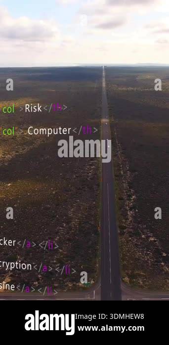 Creating animation, HTML code overlay on aerial road view through vast ...