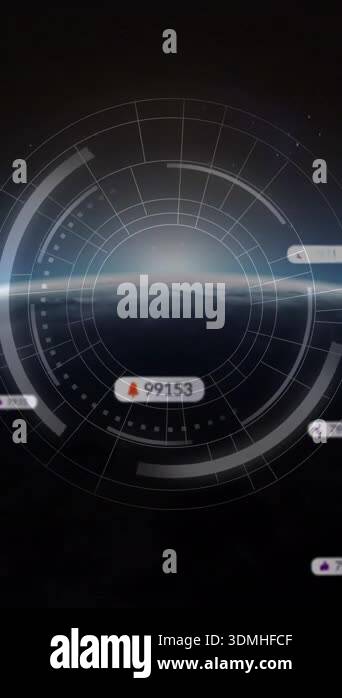 Floating digital notifications and data animation over Earth from space ...