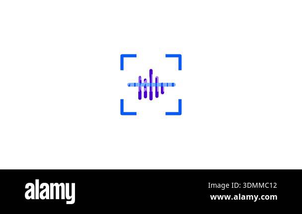 A purple waveform or bar chart is displayed inside a blue scanner frame ...