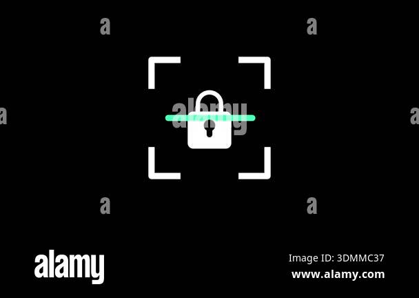 This image features a padlock icon enclosed in a scanning frame to ...