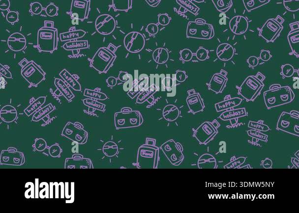 Seamless repeating pattern of hand drawn travel icons including ...