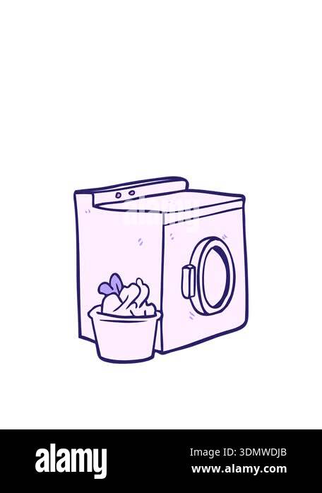 stretching up animation of cartoon washing machine and laundry Stock ...