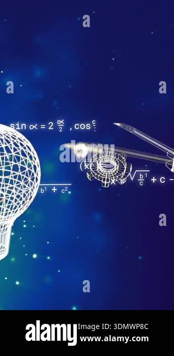 Mathematical equations and magnifying glass animation over abstract ...