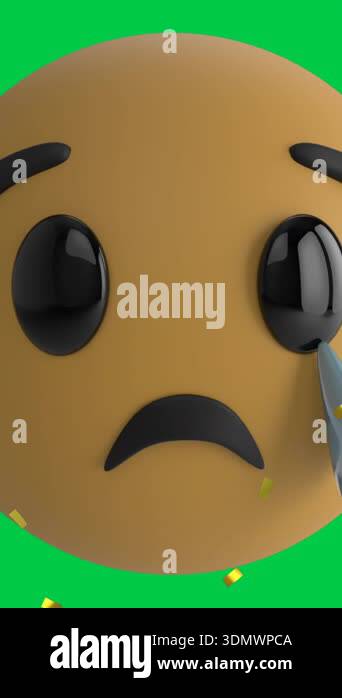 Animation sad crying emoji icon on green screen background with ...
