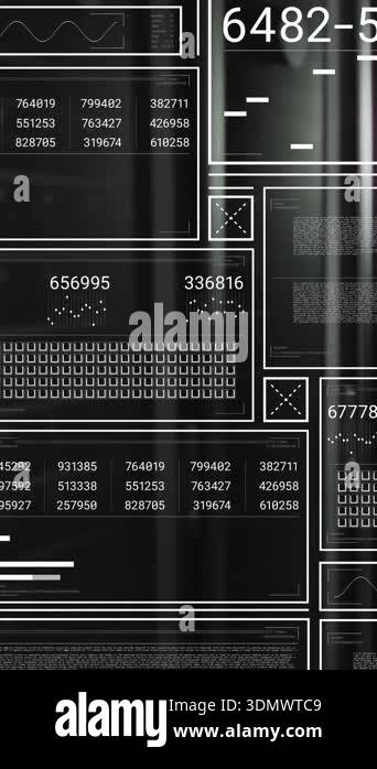 Animation of hud screens with numbers, graphs and shapes over data ...