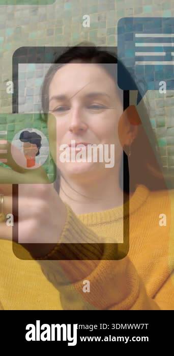 Using smartphone, person receiving social media notifications with ...