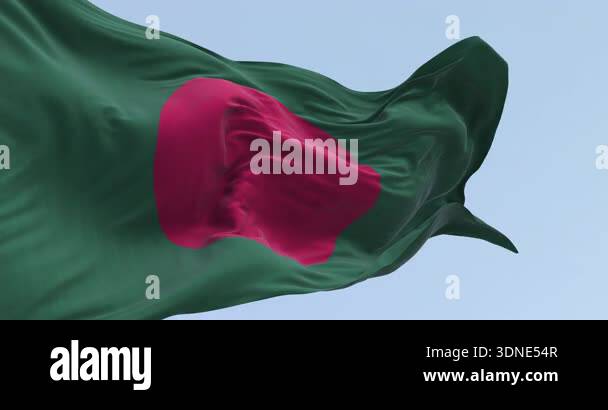 Close-up of national flags of Bangladesh waving in the wind on a clear ...