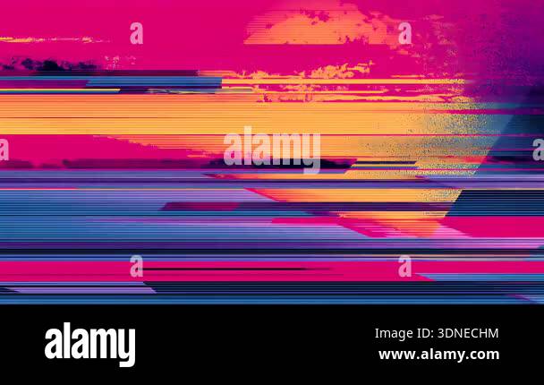 Geometric glitch stripes, pink orange blue layers, horizontal color ...