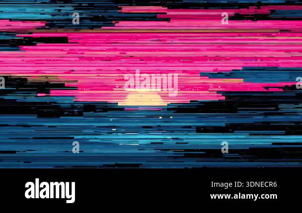 Glitch sunset horizon, abstract digital landscape, colorful horizontal ...