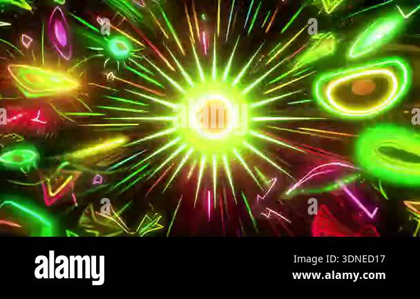 Psychedelic Light Rays Neon abstract energy burst, glowing circular core, radiant light rays ...