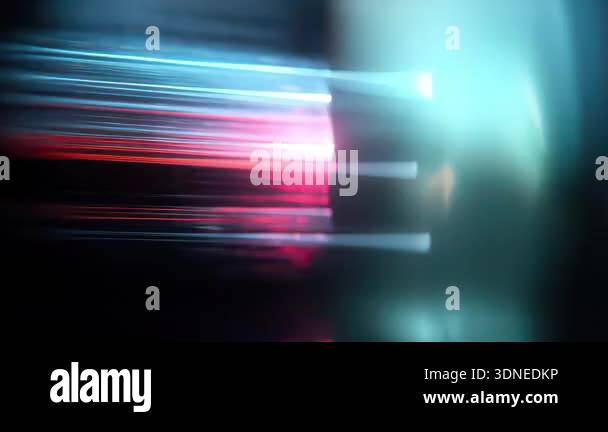View of Abstract neon light streaks, blue pink motion blur, glowing digital ...