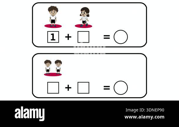 childhood math illustration showing simple addition with children ...