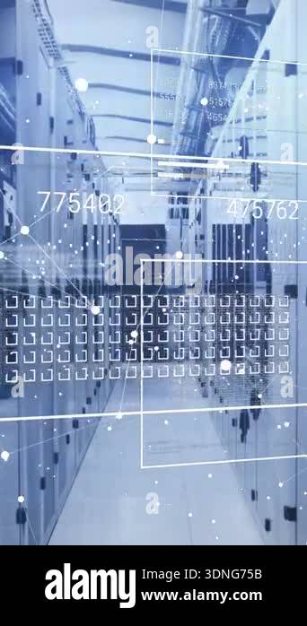 Animation of interface with data processing and network of connections ...