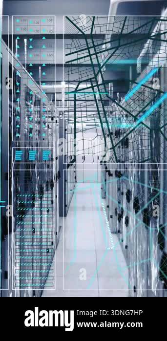 Animation of interface with data processing and network of connections ...