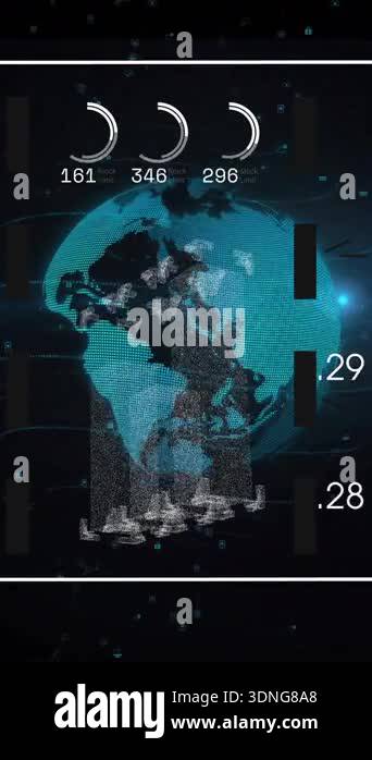 Digital world map with data processing animation over futuristic ...