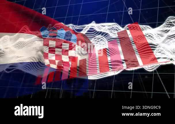 On grid activation Croatian flag waving pulsing waveform bars rising ...