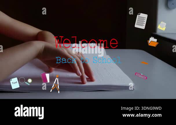 Girl tracing Braille book initiating animated Welcome Back to School ...