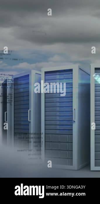 Animation of data processing and network of connections over server ...