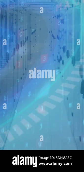 Animation of data processing over server room. Data processing ...