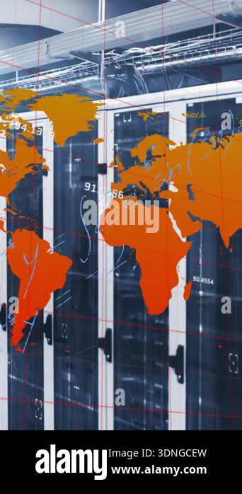 Animation of mathematical equations and world map over grid network ...