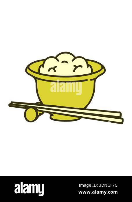 changing color animation of cartoon of japanese rice in traditional ...