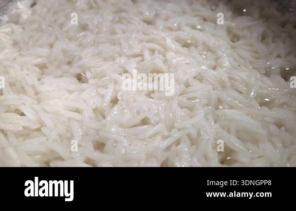 Basmati rice cooked to fluffy perfection, showcasing its long grains ...
