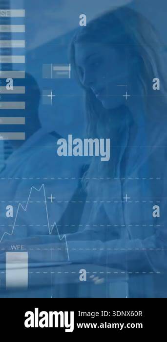 Animation of financial data processing over diverse business people ...