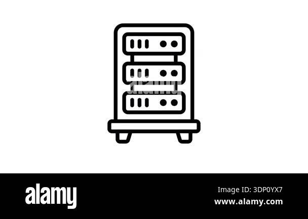 An animated icon of a server rack with indicators, used for data ...