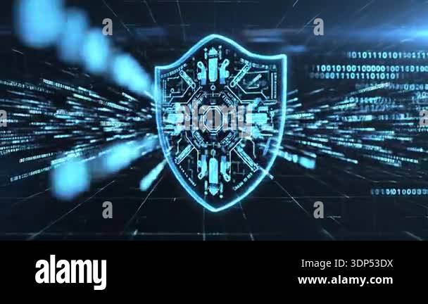 Futuristic cyber security shield protecting digital data in 4K ...