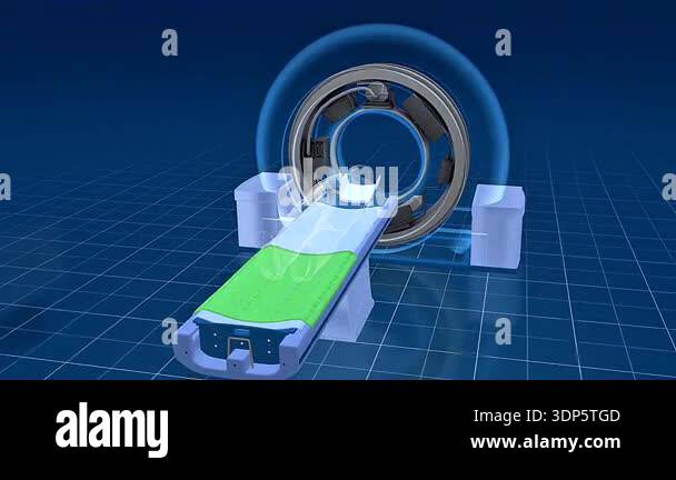 3d animation of CT scanner operation and working showing rotating x-ray ...