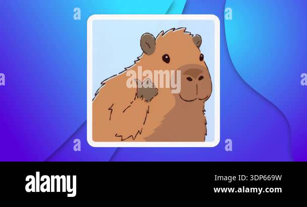 Cartoon capybara design starting loop in round square holding paw aloft ...