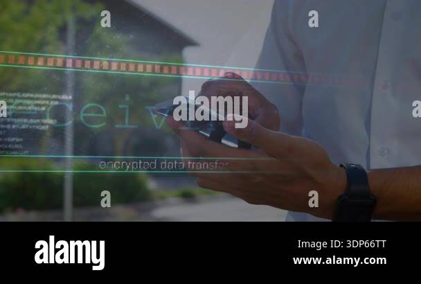 Tech worker tapping smartphone on path causing animated progress bar ...